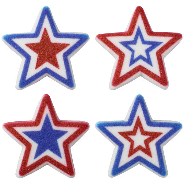 Patriotic Star Sugar Decorations 120 Count - Red White Blue Edible Cake Toppers