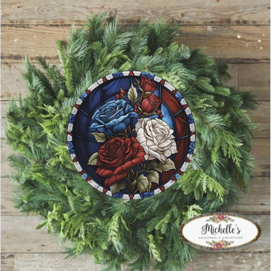 Faux Stained Glass Patriotic Roses Sign