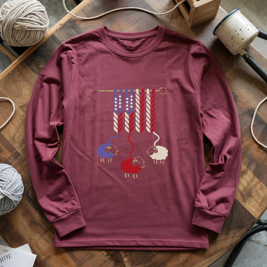 America Wool Long Sleeve T-Shirt - Patriotic Yarn Art for Knitters & Crocheters