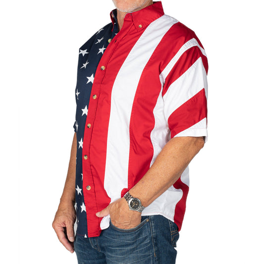 Stars & Stripes Men's Cotton Button-Up Shirt - USA | Flag Shirt