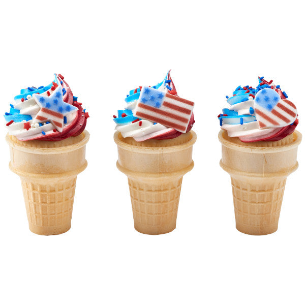 American Flag Dec-Ons Sugar Decorations 74 Count - Patriotic Edible Cake Toppers