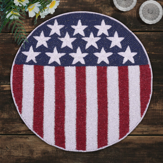 USA Patriotic Flag Round Beaded Placemats