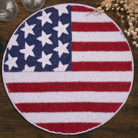 USA Flag Round Beaded Placemats