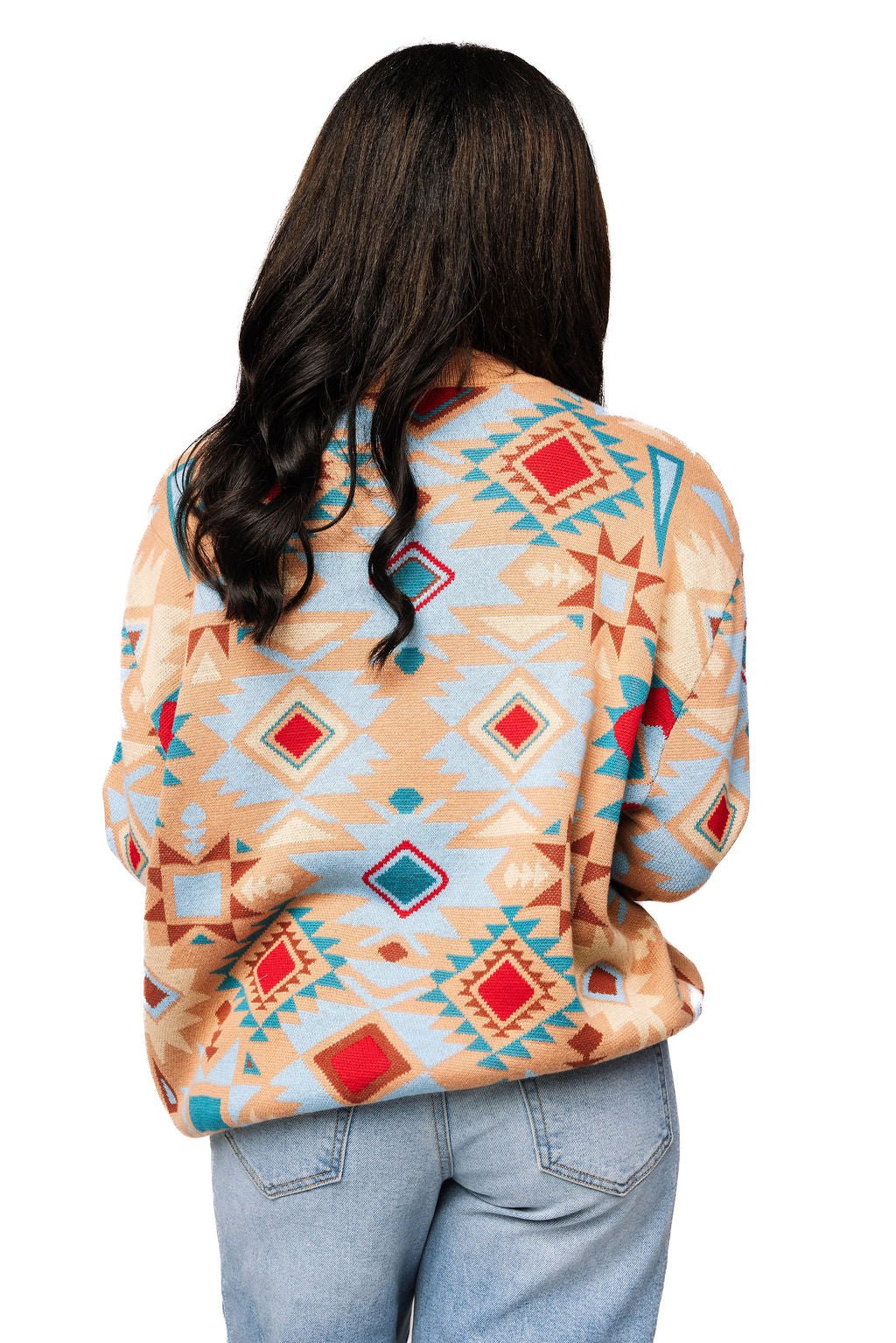 USA Flag Aztec Print Cardigan - Women's Patriotic Knit Sweater