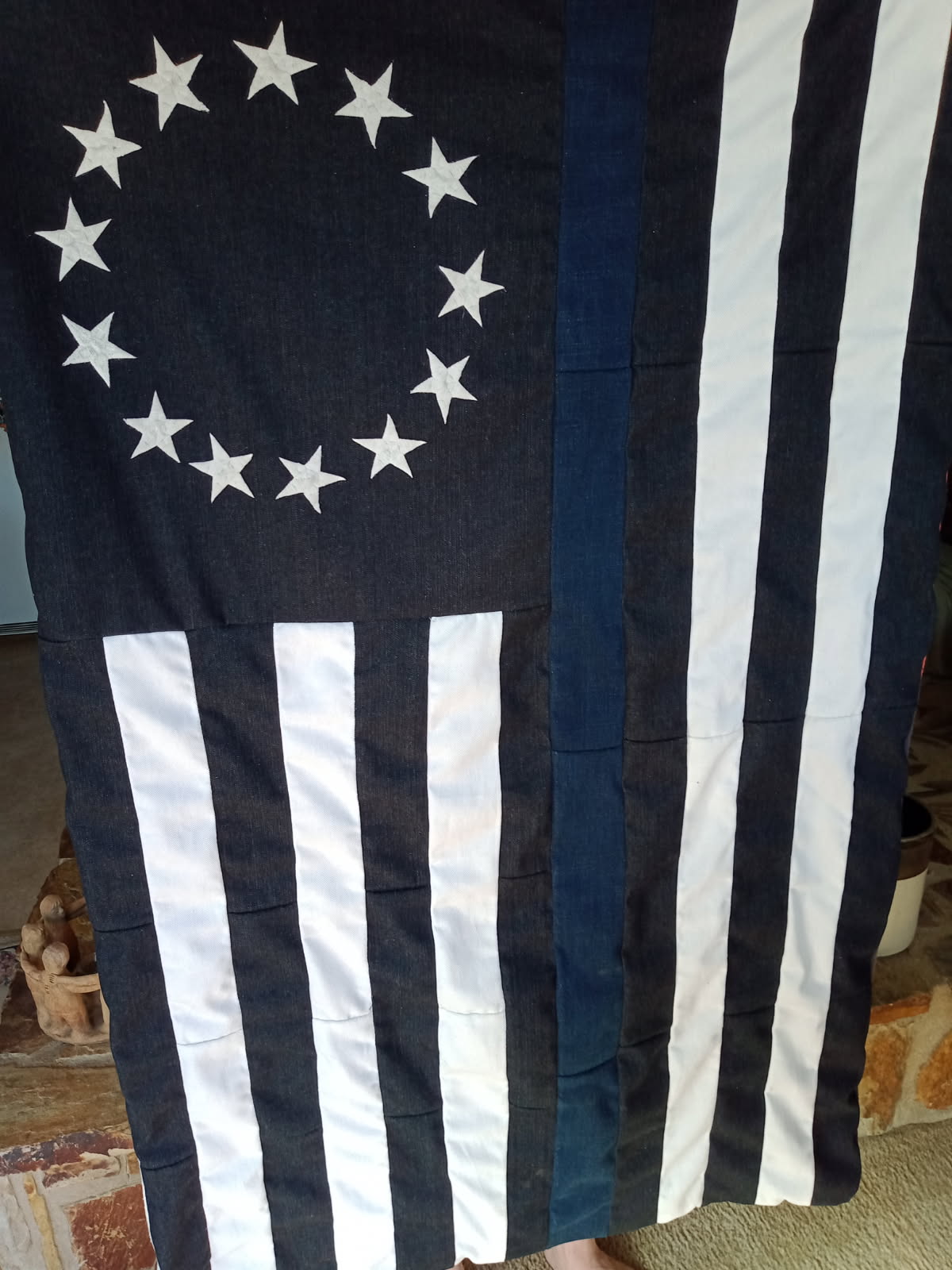 Handcrafted American Flag Comforter - 100% USA Denim Betsy Ross Design