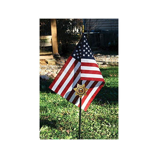 Sheriff Veteran Grave Marker With 30 Inch Tall American Cemetery Flag, Sheriff 5 Point Star Badge.