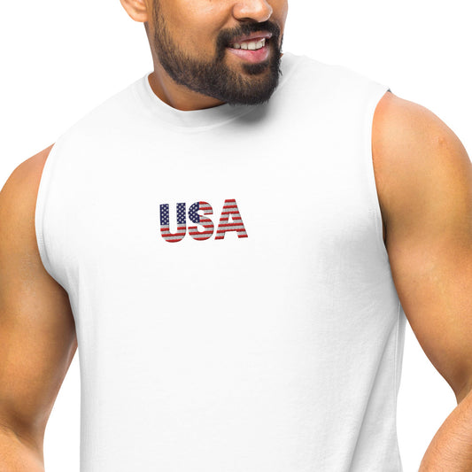Suns Out Guns Out Muscle Shirt | Embroidered Patriotic Tank