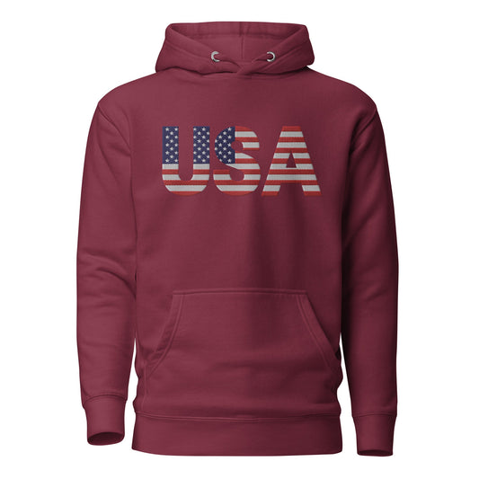 USA Large Embroidery Unisex Hoodie | Patriotic Apparel