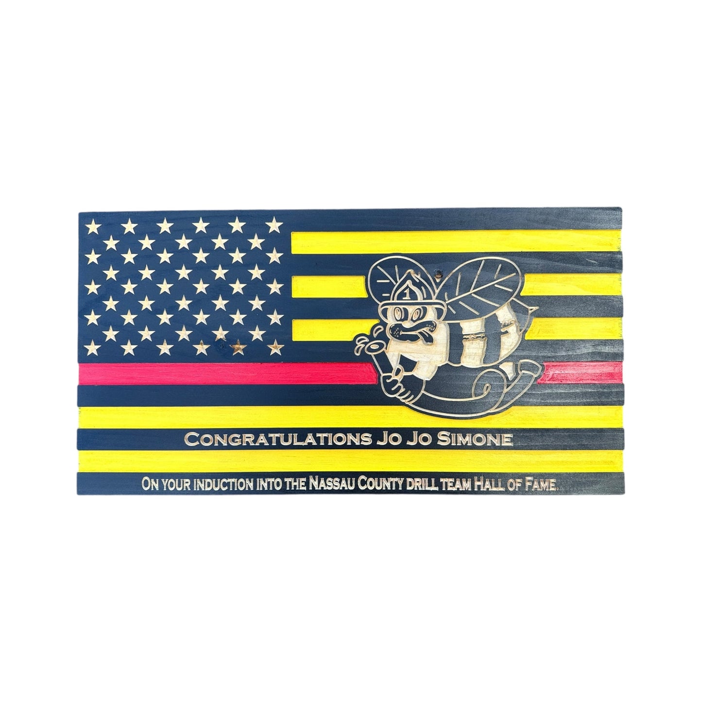 Wooden Thin Red Line American Flag with Custom Logo and Personalization