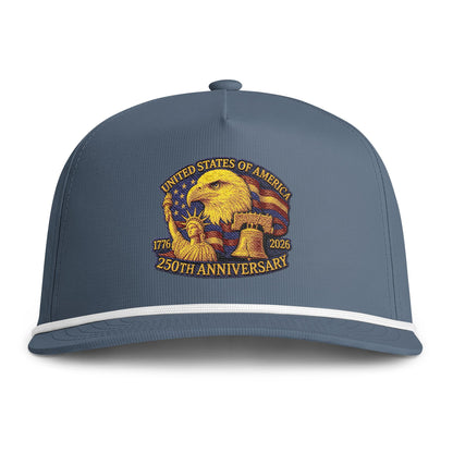 250th Anniversary USA Eagle Embroidered Rope Cap — Sunwashed Patriotic Hat
