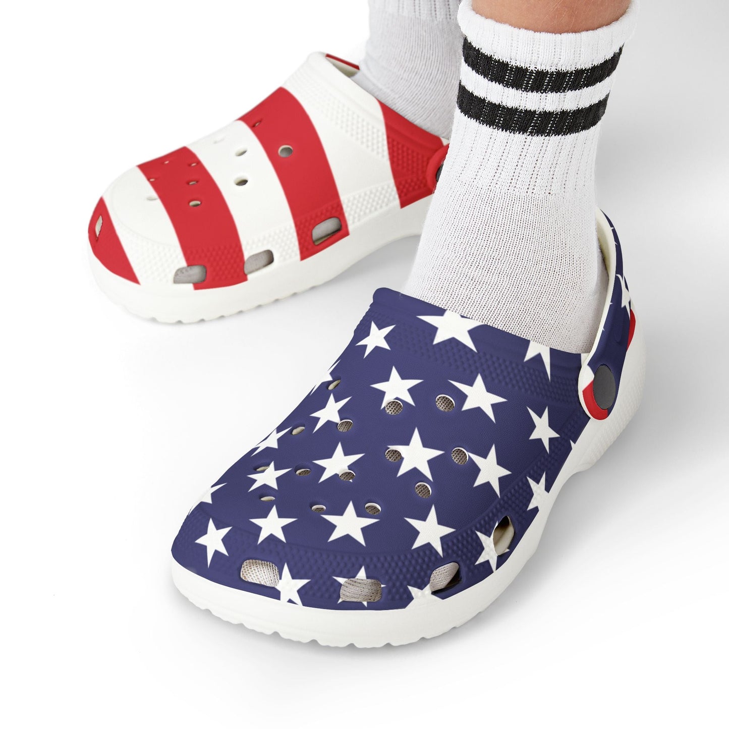 Kids Patriotic Foam Clogs | July 4th Shoes with Charms