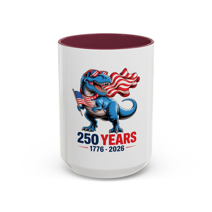 Rex Revere Patriotic T-Rex Mug — America 250 Years 1776–2026 Coffee Cup