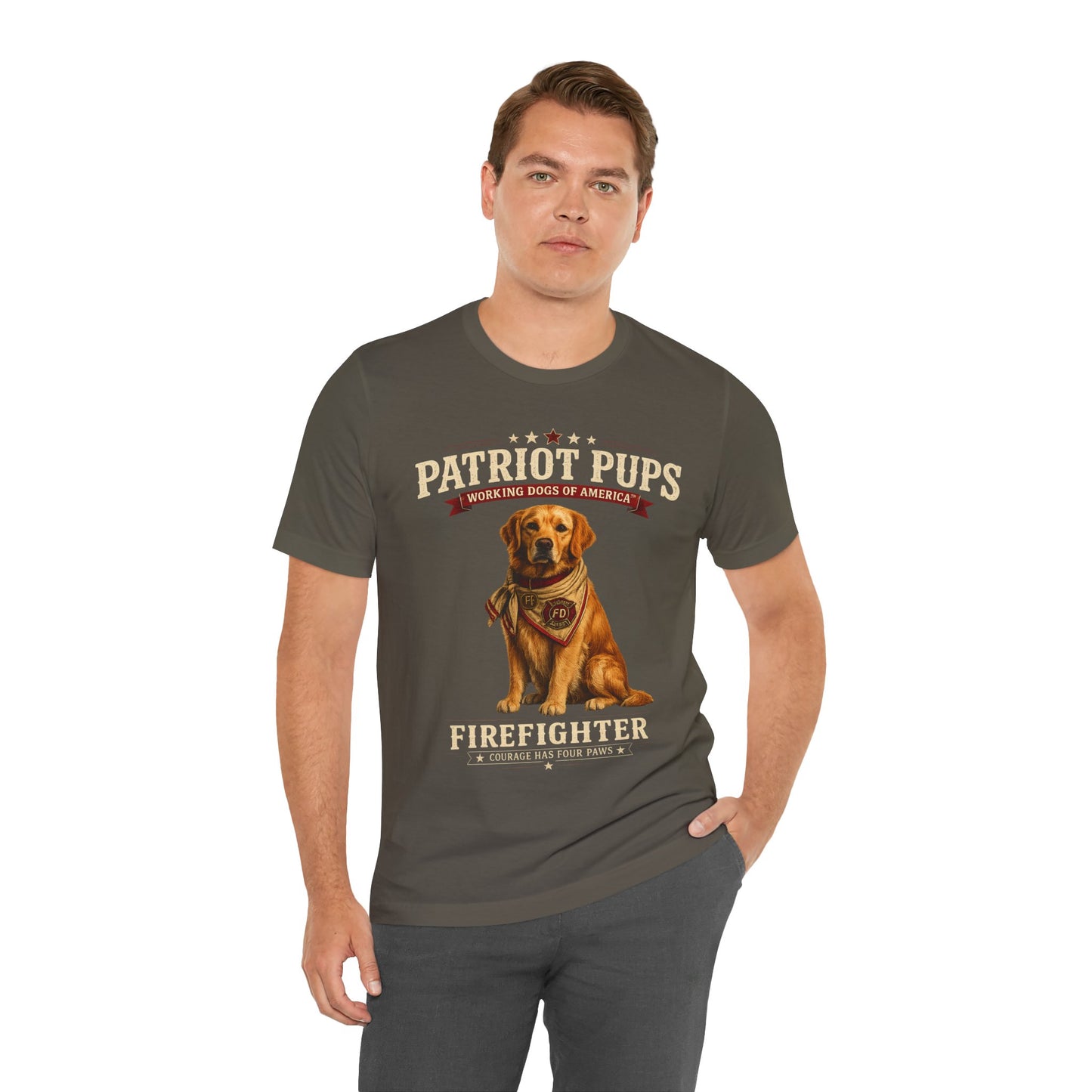 Scout the Firefighter T-Shirt | Patriot Pups™ | Courage Has Four Paws