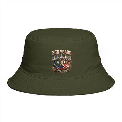250 Years American Flag Bucket Hat – 1776–2026 Patriotic Cotton Cap