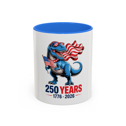 Rex Revere Patriotic T-Rex Mug — America 250 Years 1776–2026 Coffee Cup