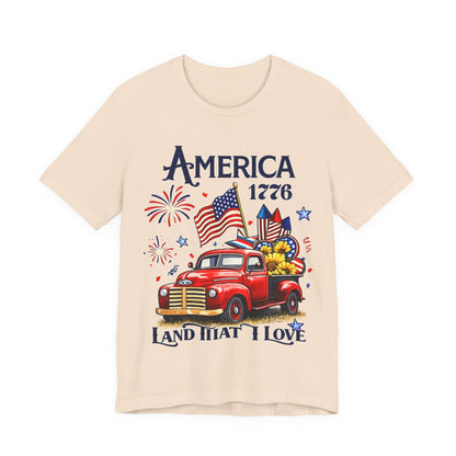 Patriotic Red Truck T‑Shirt — "America 1776 Land That I Love" Fourth of July Tee