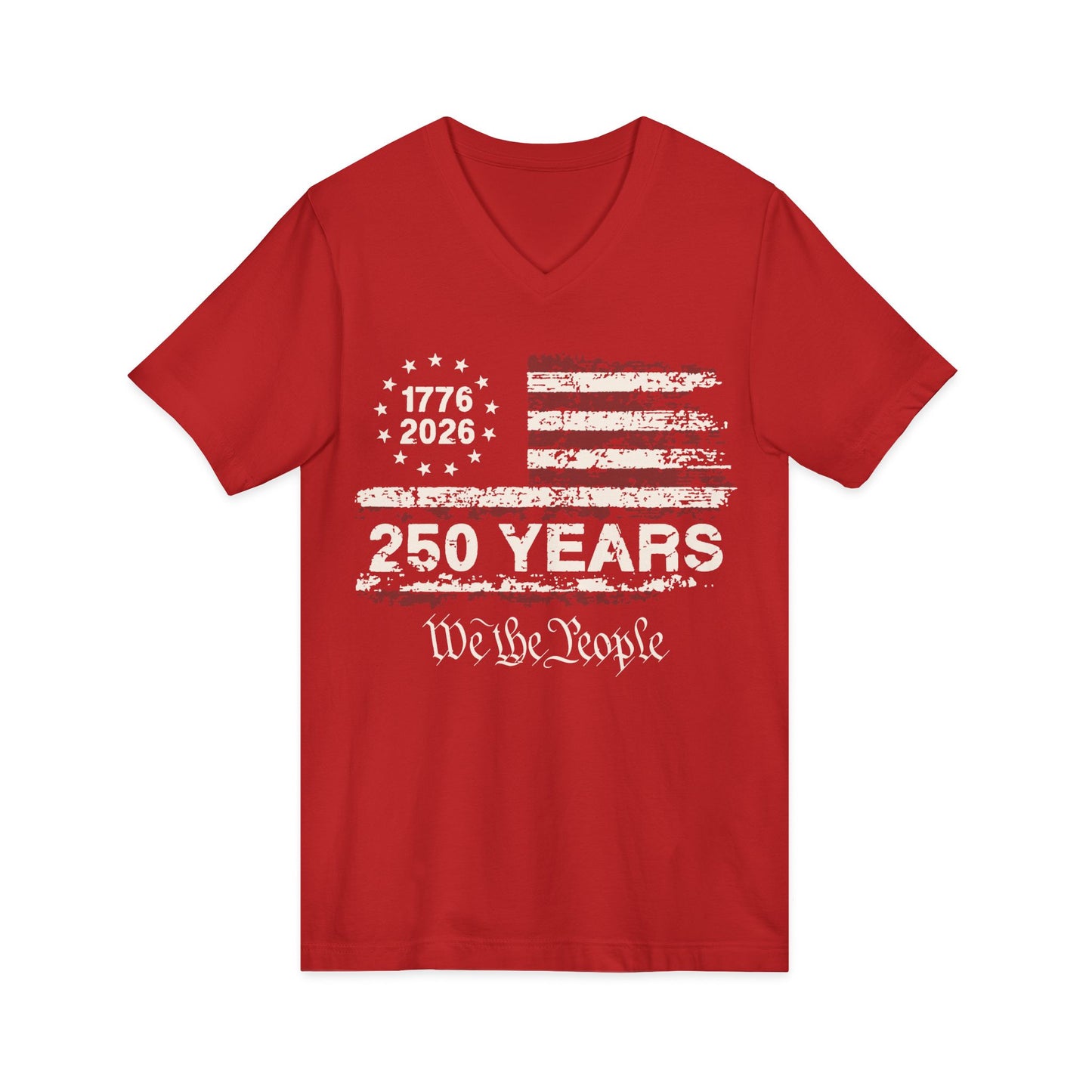 America 250 Distressed Flag V-Neck Tee 1776-2026