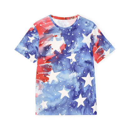 Patriotic Watercolor Stars Tee – American Flag AOP Sports Jersey
