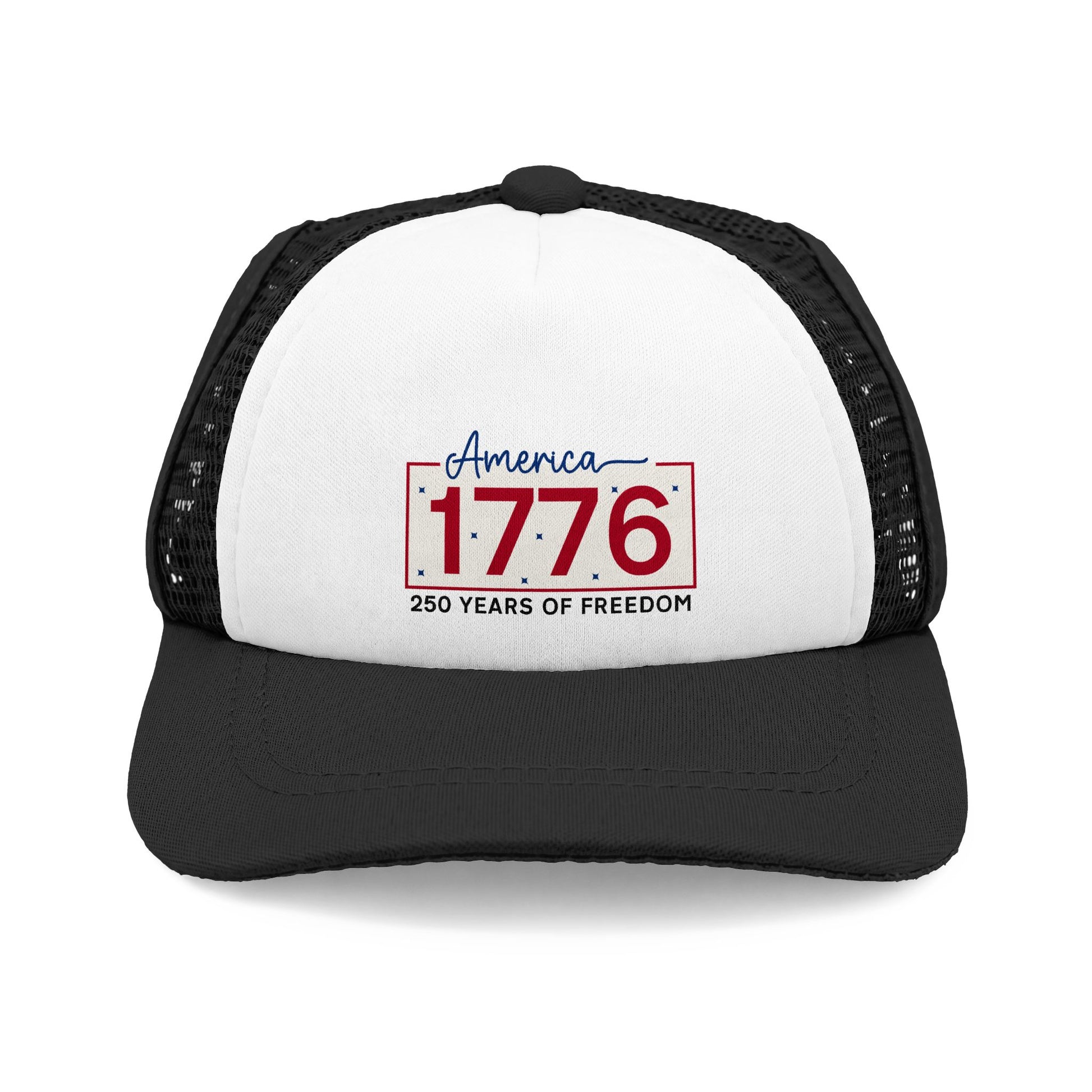 America 250 patriotic dog trucker hat in white and black, UV protection, Furfect Fit, S/M/L