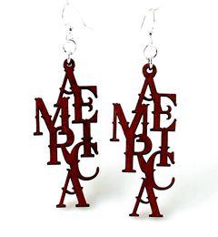America Laser-Cut Wood Earrings – Made in USA – 19 Colors