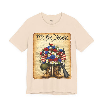 America 250 Flag Bouquet Tee — We the People Military Boots Memorial Shirt