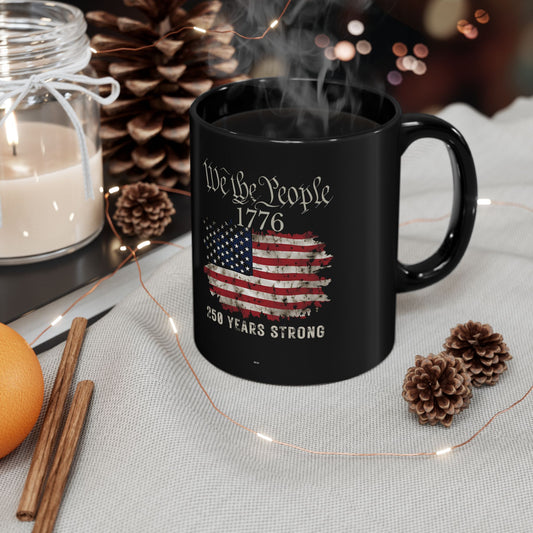 America 250 We the People Flag Mug 1776 — Black Patriotic Coffee Cup