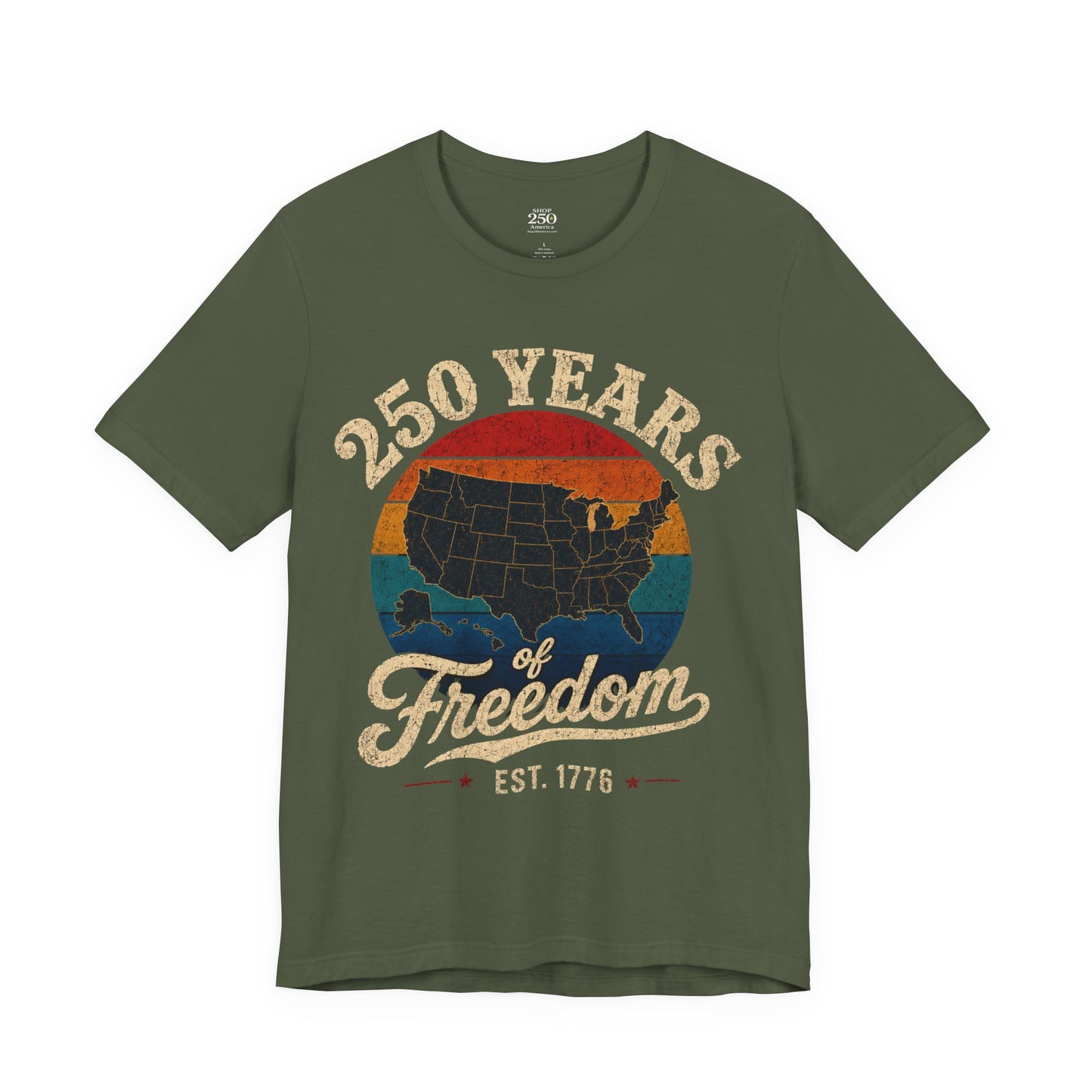 America 250 Distressed Map Tee — 250 Years of Freedom