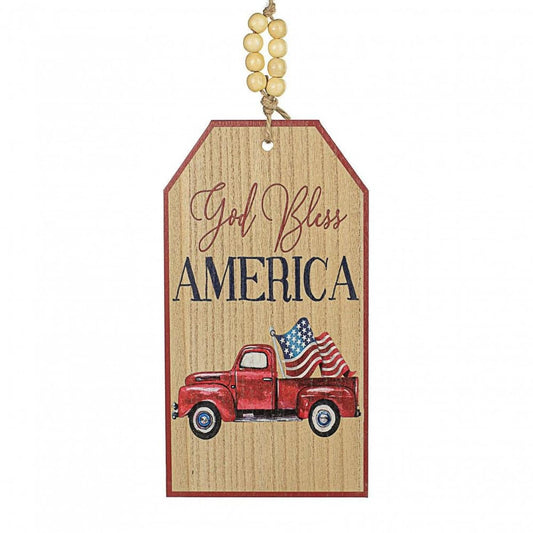 12" Wooden Tag Sign: God Bless America