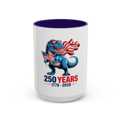 Rex Revere Patriotic T-Rex Mug — America 250 Years 1776–2026 Coffee Cup