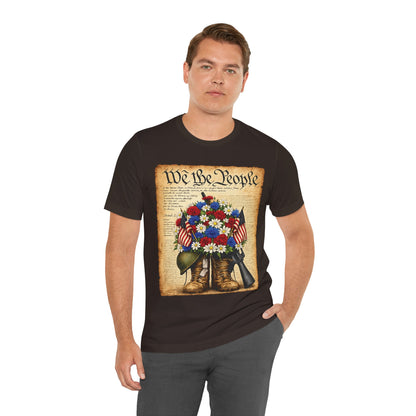 America 250 Flag Bouquet Tee — We the People Military Boots Memorial Shirt