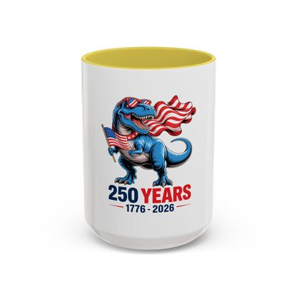Rex Revere Patriotic T-Rex Mug — America 250 Years 1776–2026 Coffee Cup
