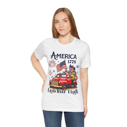 Patriotic Red Truck T‑Shirt — "America 1776 Land That I Love" Fourth of July Tee