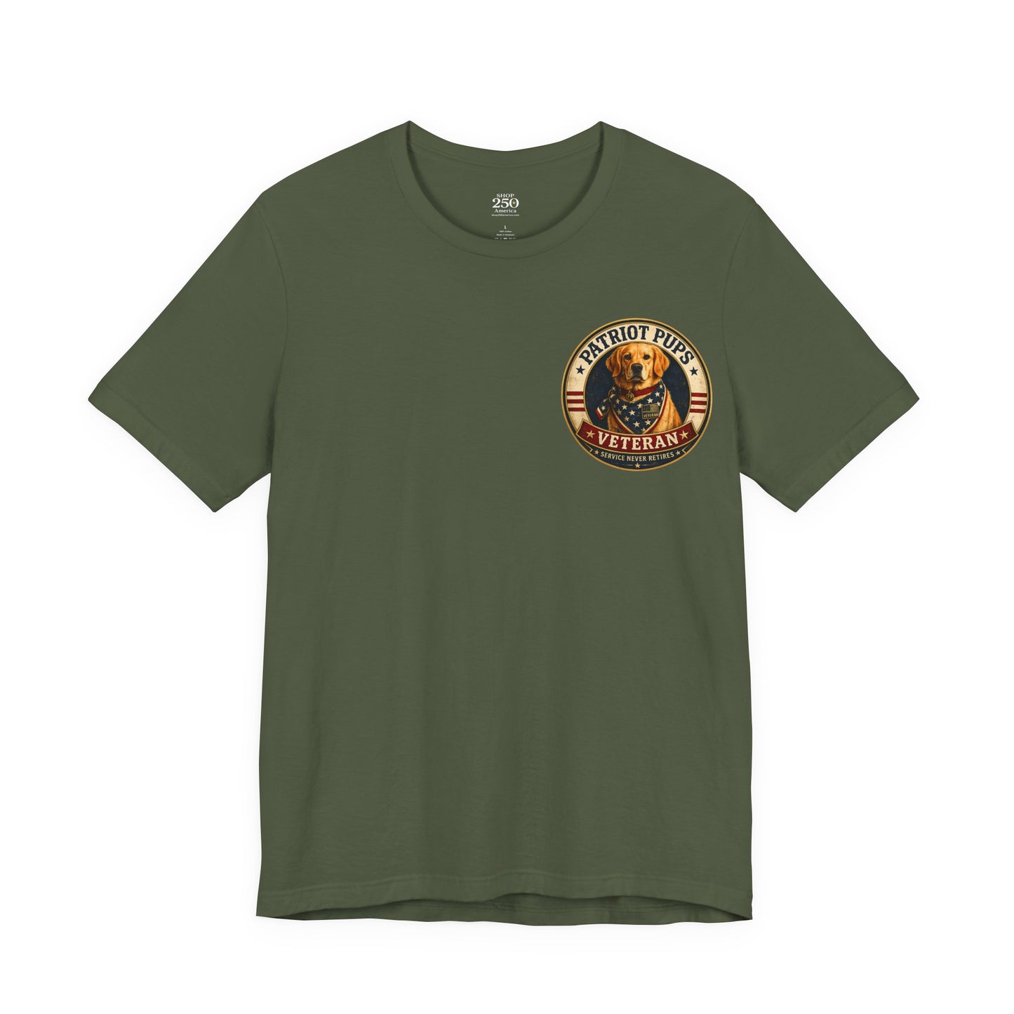 Patriot Pups Veteran T-Shirt — American Flag Dog Military Tribute Tee