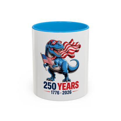 Rex Revere Patriotic T-Rex Mug — America 250 Years 1776–2026 Coffee Cup