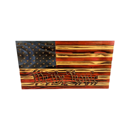 Wooden American Flag with "We the People" Engraving