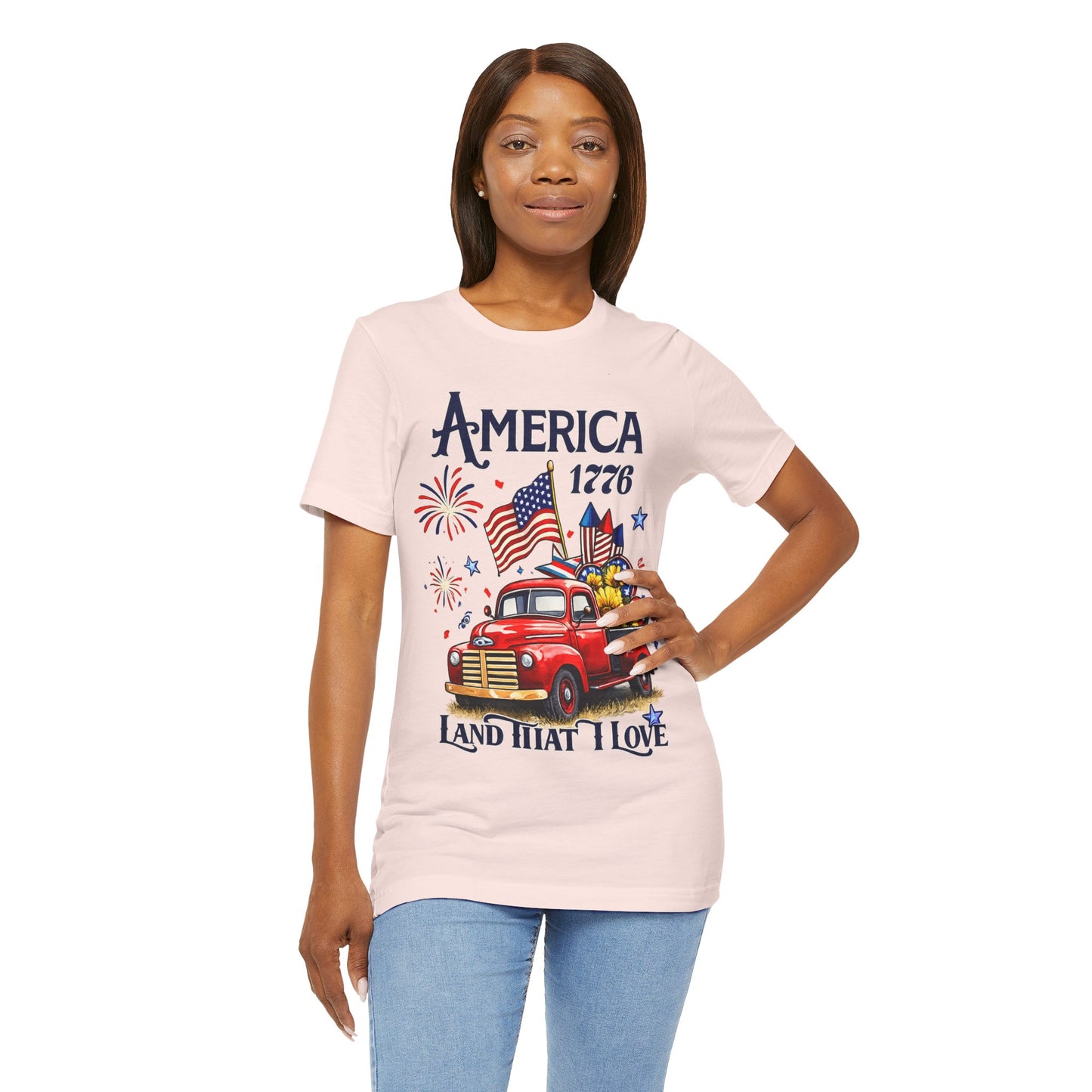 Patriotic Red Truck T‑Shirt — "America 1776 Land That I Love" Fourth of July Tee