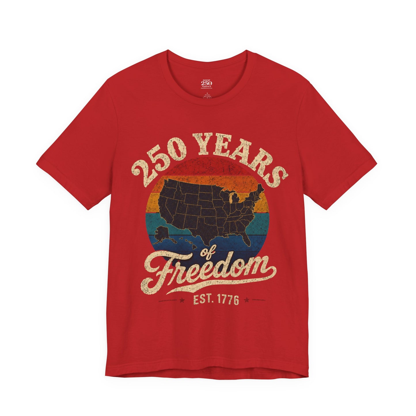 America 250 Distressed Map Tee — 250 Years of Freedom