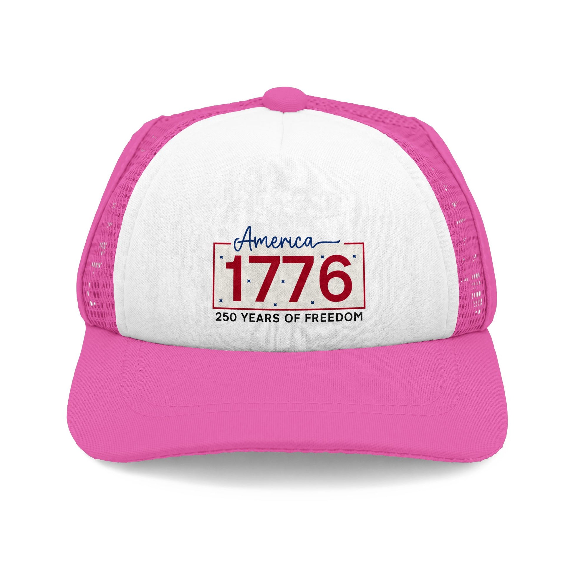 America 250 patriotic dog trucker hat in white and pink, Furfect Fit, America 250 design