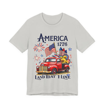 Patriotic Red Truck T‑Shirt — "America 1776 Land That I Love" Fourth of July Tee
