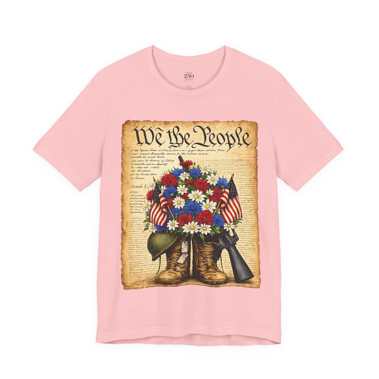America 250 Flag Bouquet Tee — We the People Military Boots Memorial Shirt