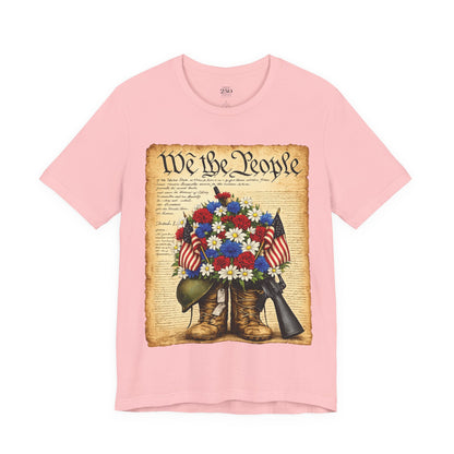 America 250 Flag Bouquet Tee — We the People Military Boots Memorial Shirt