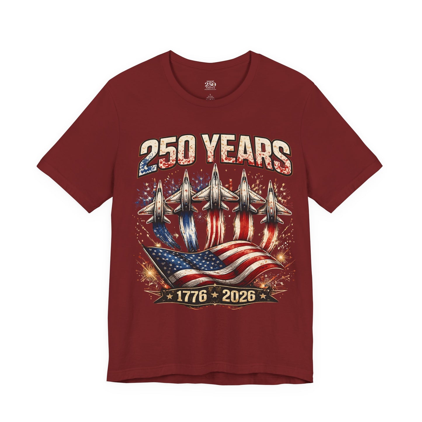 250 Years Patriotic T-Shirt – American Flag & Jets, 1776–2026 Anniversary Tee