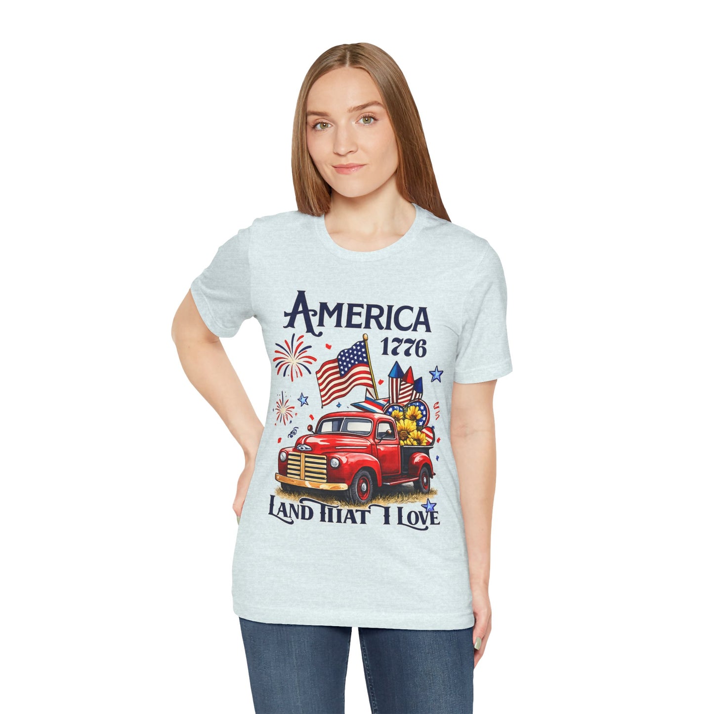 Patriotic Red Truck T‑Shirt — "America 1776 Land That I Love" Fourth of July Tee