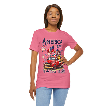 Patriotic Red Truck T‑Shirt — "America 1776 Land That I Love" Fourth of July Tee