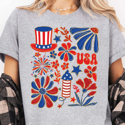 Retro America Coquette Shirt - Floral 4th of July Vintage USA T-Shirt