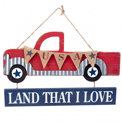 14" Wooden Patriotic Truck: Land That I Love