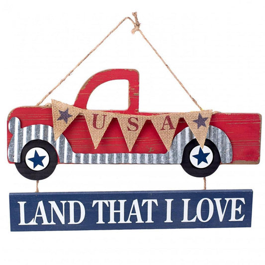 14" Wooden Patriotic Truck: Land That I Love