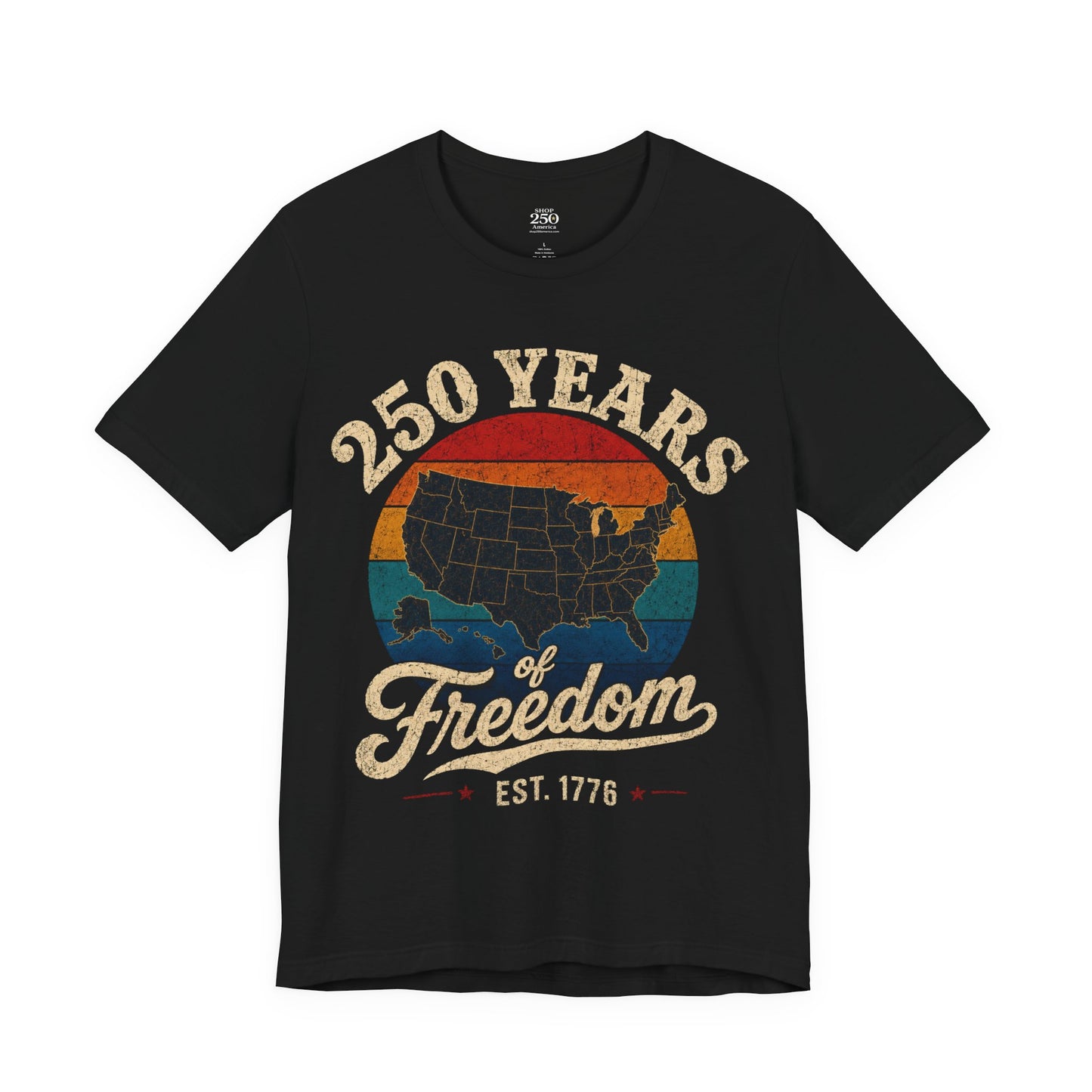 America 250 Distressed Map Tee — 250 Years of Freedom