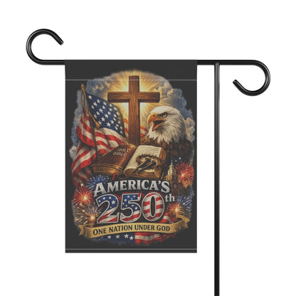 Double-sided America 250 garden flag — eagle & cross, vivid HD print, fits standard garden poles