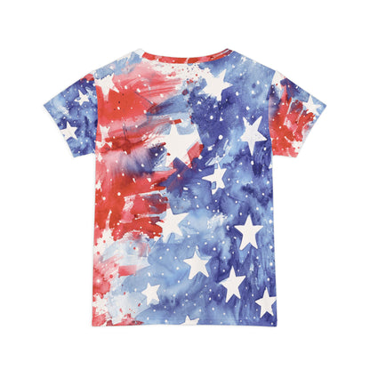 Women's All-Over Print Tee — Patriotic Watercolor Stars & Stripes Shirt